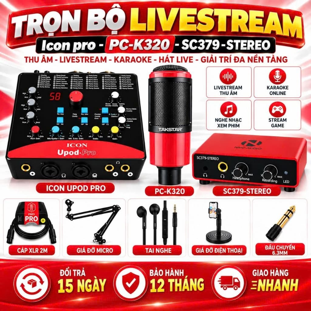 Combo Livestream Icon Upod Pro + Micro PC-K320 + NMC-AUDIO SC379-Stereo | Bộ Thu Âm Livestream Karaoke Hát Live