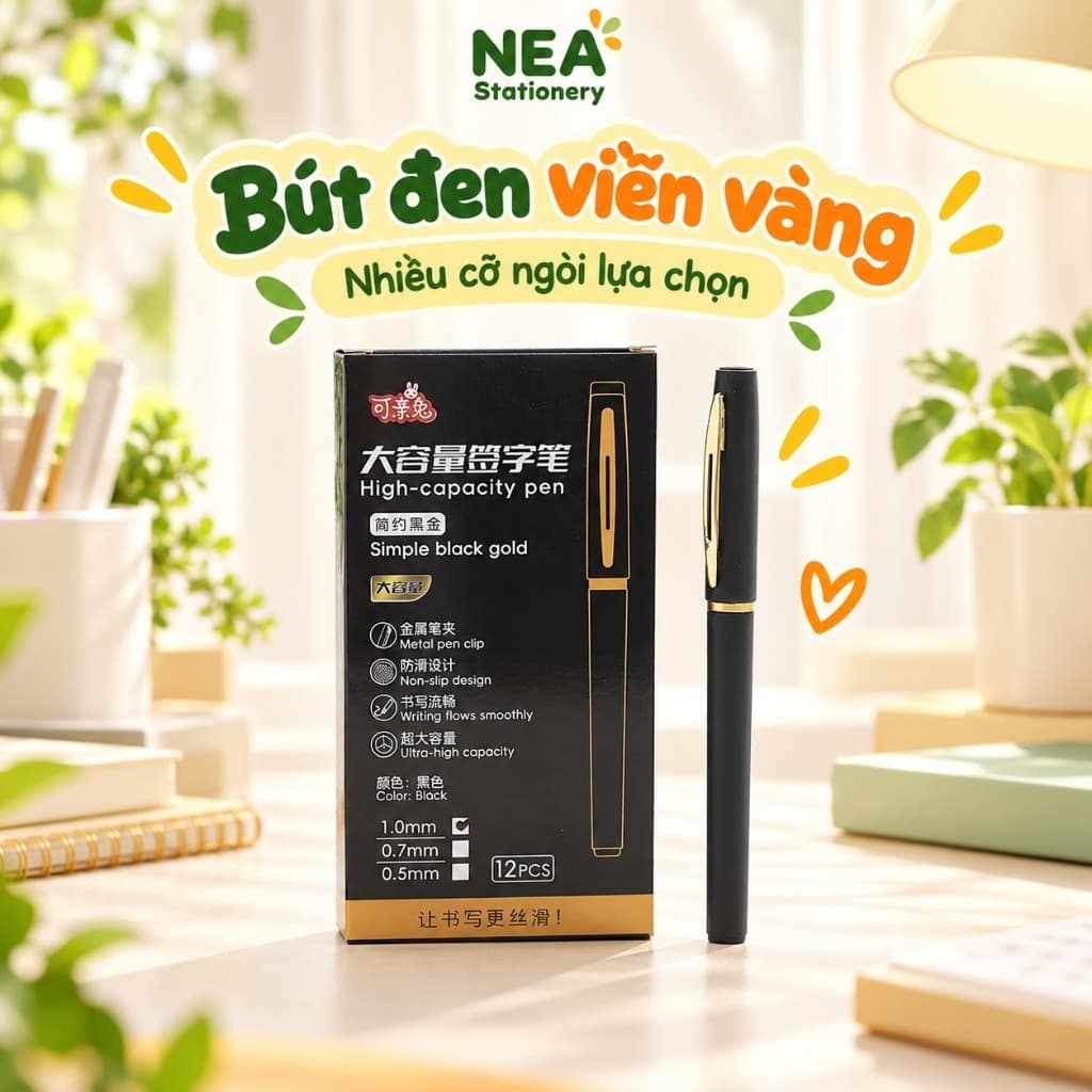Bút gel 0.5/0.7/1.0mm mực đen hộp 12 cây – Ghi chép học tập, làm bài và sử dụng văn phòng