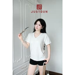 [MỞ BÁN] Áo Thun Nữ Cổ Tim Form Rộng JUSTDUN A14 – Cotton Mềm Mại, Mịn Màng, Thấm Hút Mồ Hôi, Co Giãn Thoải Mái 5