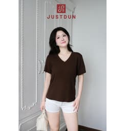 [MỞ BÁN] Áo Thun Nữ Cổ Tim Form Rộng JUSTDUN A14 – Cotton Mềm Mại, Mịn Màng, Thấm Hút Mồ Hôi, Co Giãn Thoải Mái 4