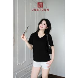 [MỞ BÁN] Áo Thun Nữ Cổ Tim Form Rộng JUSTDUN A14 – Cotton Mềm Mại, Mịn Màng, Thấm Hút Mồ Hôi, Co Giãn Thoải Mái 3