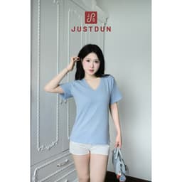 [MỞ BÁN] Áo Thun Nữ Cổ Tim Form Rộng JUSTDUN A14 – Cotton Mềm Mại, Mịn Màng, Thấm Hút Mồ Hôi, Co Giãn Thoải Mái 6