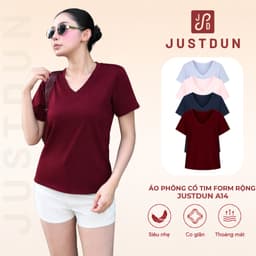 [MỞ BÁN] Áo Thun Nữ Cổ Tim Form Rộng JUSTDUN A14 – Cotton Mềm Mại, Mịn Màng, Thấm Hút Mồ Hôi, Co Giãn Thoải Mái 1