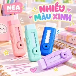 Gôm tẩy bút chì dạng trượt – Cây hoàn chỉnh hoặc ruột refill, chọn hồng, xanh trời, tím, trắng 3