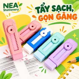 Gôm tẩy bút chì dạng trượt – Cây hoàn chỉnh hoặc ruột refill, chọn hồng, xanh trời, tím, trắng 1