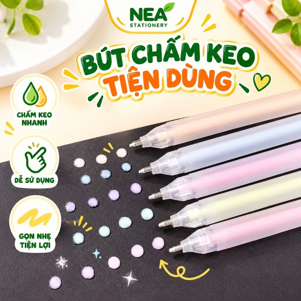 Bút keo chấm cây lẻ hoặc gói 6 cây – Dán giấy, trang trí sổ tay journal và scrapbook