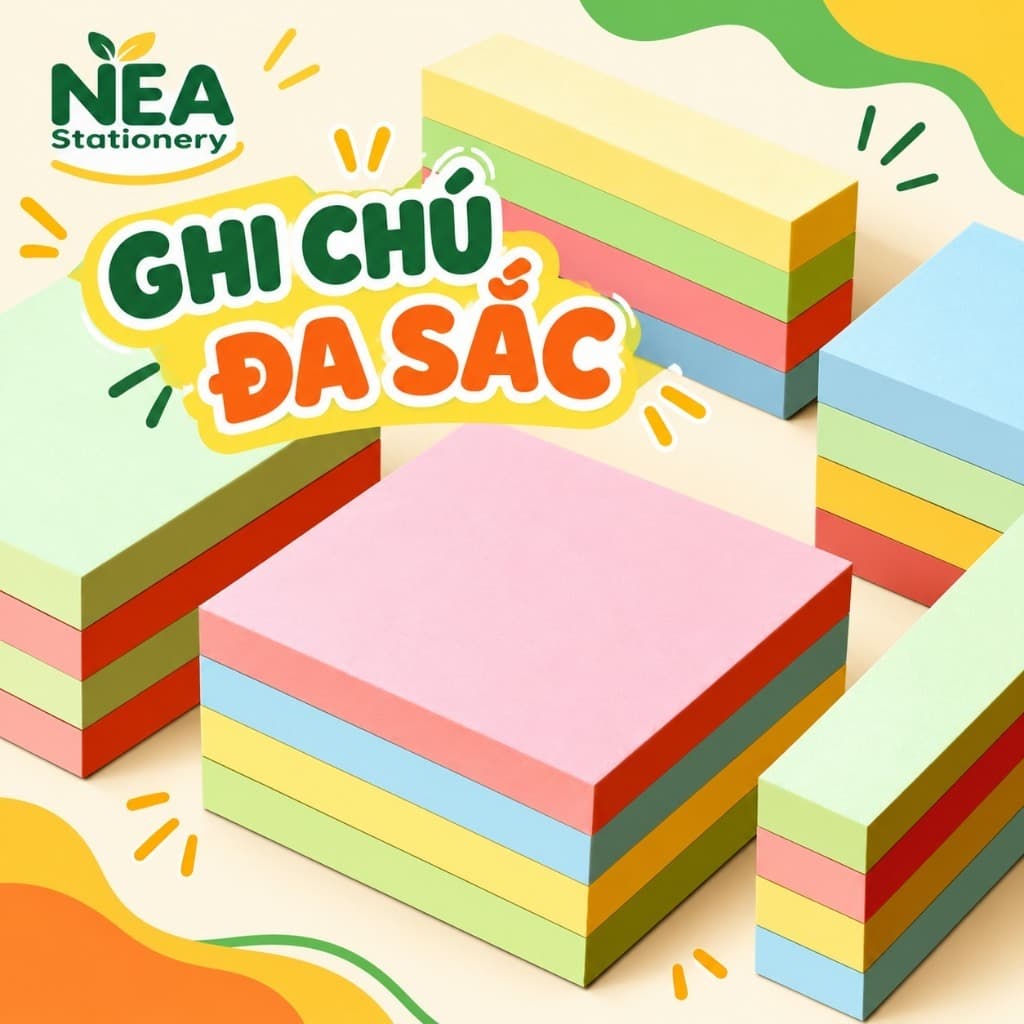 Giấy nhớ Sticky Note màu trơn 76×76mm, 76×51mm, 76×19mm – Chọn 100 tờ hoặc bộ 4 màu 400 tờ