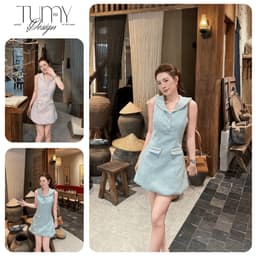 Váy dạ tweed nữ thiết kế cao cấp, dáng A chiết eo, cổ viền khuy đá hack dáng TuMy Fashion HM-155 1
