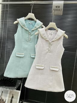 Váy dạ tweed nữ thiết kế cao cấp, dáng A chiết eo, cổ viền khuy đá hack dáng TuMy Fashion HM-155 9