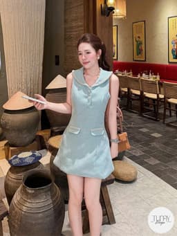 Váy dạ tweed nữ thiết kế cao cấp, dáng A chiết eo, cổ viền khuy đá hack dáng TuMy Fashion HM-155 3