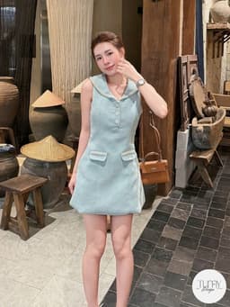 Váy dạ tweed nữ thiết kế cao cấp, dáng A chiết eo, cổ viền khuy đá hack dáng TuMy Fashion HM-155 4