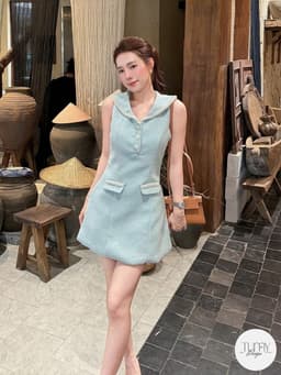 Váy dạ tweed nữ thiết kế cao cấp, dáng A chiết eo, cổ viền khuy đá hack dáng TuMy Fashion HM-155 5