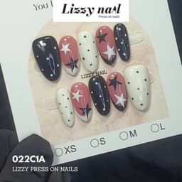 Lizzy Nail 022 | Nailbox Móng Úp Chấm Bi Sao  | Set 10 Móng Giả Press On Nails Dự Tiệc, Đám Cưới, Kỷ Yếu 1