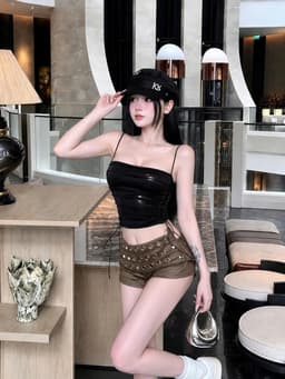 Áo kiểu nữ Satin bóng thiết kế 2 dây đan dây có mút ngực cá tính năng động_LS 3