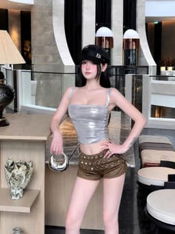 Áo kiểu nữ Satin bóng thiết kế 2 dây đan dây có mút ngực cá tính năng động_LS 5