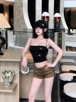 Áo kiểu nữ Satin bóng thiết kế 2 dây đan dây có mút ngực cá tính năng động_LS 2