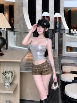 Áo kiểu nữ Satin bóng thiết kế 2 dây đan dây có mút ngực cá tính năng động_LS 4