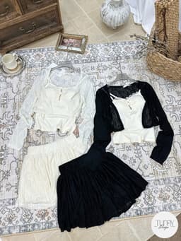 Set 3 món nữ áo cardigan tay dài mỏng kèm chân váy và áo 2 dây phối ren phong cách Korea TuMy Fashion HM-159 7