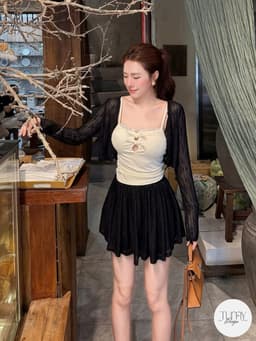 Set 3 món nữ áo cardigan tay dài mỏng kèm chân váy và áo 2 dây phối ren phong cách Korea TuMy Fashion HM-159 5