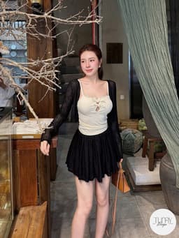 Set 3 món nữ áo cardigan tay dài mỏng kèm chân váy và áo 2 dây phối ren phong cách Korea TuMy Fashion HM-159 4