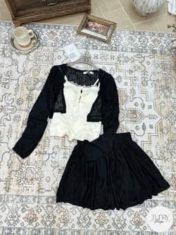 Set 3 món nữ áo cardigan tay dài mỏng kèm chân váy và áo 2 dây phối ren phong cách Korea TuMy Fashion HM-159 8