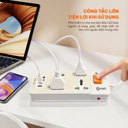 Ổ cắm nối dài Comet CESG3222-UCQ 2 cổng sạc nhanh 20W, công suất 2500W, dây dài 2M 4