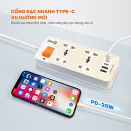 Ổ cắm nối dài Comet CESG3222-UCQ 2 cổng sạc nhanh 20W, công suất 2500W, dây dài 2M 5