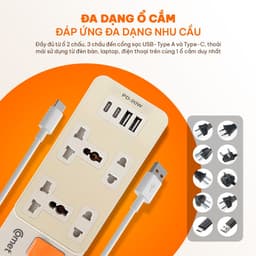 Ổ cắm nối dài Comet CESG3222-UCQ 2 cổng sạc nhanh 20W, công suất 2500W, dây dài 2M 2