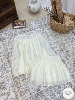 Set áo dài tay tơ nhăn phối ren dáng babydoll kèm chân váy xòe tiểu thư nhẹ nhàng phong cách Korea TuMy Fashion HM-153 9