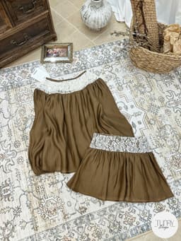 Set áo dài tay tơ nhăn phối ren dáng babydoll kèm chân váy xòe tiểu thư nhẹ nhàng phong cách Korea TuMy Fashion HM-153 7