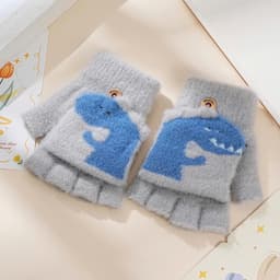 Găng Tay Len Nửa Bàn Cho Bé từ 3-13 Tuổi Hình Khủng Long Dễ Thương, Găng Tay Giữ Ấm Mùa Đông Mềm Mại Co Giãn 6