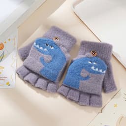 Găng Tay Len Nửa Bàn Cho Bé từ 3-13 Tuổi Hình Khủng Long Dễ Thương, Găng Tay Giữ Ấm Mùa Đông Mềm Mại Co Giãn 5