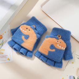 Găng Tay Len Nửa Bàn Cho Bé từ 3-13 Tuổi Hình Khủng Long Dễ Thương, Găng Tay Giữ Ấm Mùa Đông Mềm Mại Co Giãn 4