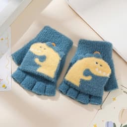 Găng Tay Len Nửa Bàn Cho Bé từ 3-13 Tuổi Hình Khủng Long Dễ Thương, Găng Tay Giữ Ấm Mùa Đông Mềm Mại Co Giãn 3