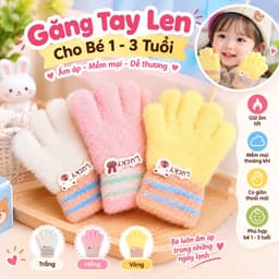 Găng Tay Len Cả Bàn Cho Bé 1-3 Tuổi, Găng Tay Giữ Ấm Mùa Đông Mềm Mại Co Giãn Dễ Thương 1
