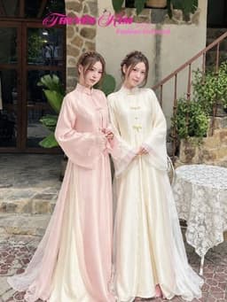 Set áo dài Lụa Mango 4 tà đính nút tàu phối Tơ ánh kim cao cấp nhẹ nhàng thướt tha_QC 1