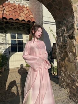 Set áo dài Lụa Mango 4 tà đính nút tàu phối Tơ ánh kim cao cấp nhẹ nhàng thướt tha_QC 2