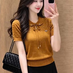 Áo len dệt kim cổ sen phối nơ – nữ tính, thanh lịch, chuẩn phong cách hàn quốc 1