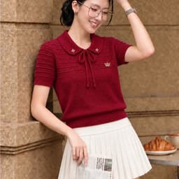 Áo len dệt kim cổ sen phối nơ – nữ tính, thanh lịch, chuẩn phong cách hàn quốc 2