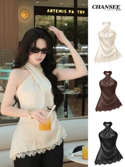 Áo Yếm Nữ CHANSEE Lụa Cổ Chéo Viền Ren, Tôn Dáng Đi Chơi Đi Tiệc Vải Lụa Cao Cấp 2