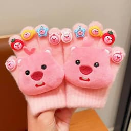 Găng Tay Len Đính Charm Cho Bé 3-8 Tuổi, Găng Tay Giữ Ấm Mùa Đông Dễ Thương Mềm Mại Co Giãn 3