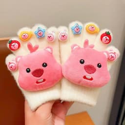 Găng Tay Len Đính Charm Cho Bé 3-8 Tuổi, Găng Tay Giữ Ấm Mùa Đông Dễ Thương Mềm Mại Co Giãn 2