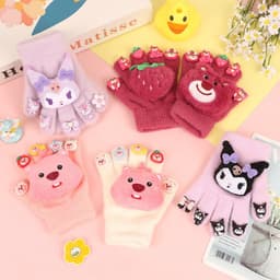 Găng Tay Len Đính Charm Cho Bé 3-8 Tuổi, Găng Tay Giữ Ấm Mùa Đông Dễ Thương Mềm Mại Co Giãn 9