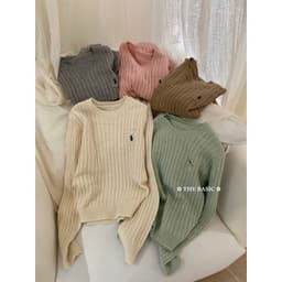 𝟏𝟒𝐚𝐦.𝐬𝐭𝐮𝐝𝐢𝐨 | Áo Len Nữ Cổ Tròn Dệt Kim Vặn Thừng Có Túi Ngực Thêu Logo Polo Hàn Quốc Dày Dặn Mặc Thu Đông 6