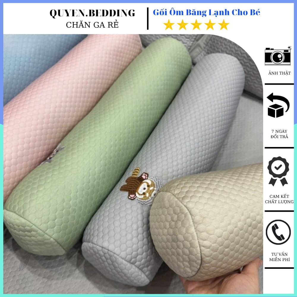 Gối ôm cho bé, gối ôm băng lạnh cho bé họa tiết thêu siêu dễ thương kích thước 55cm