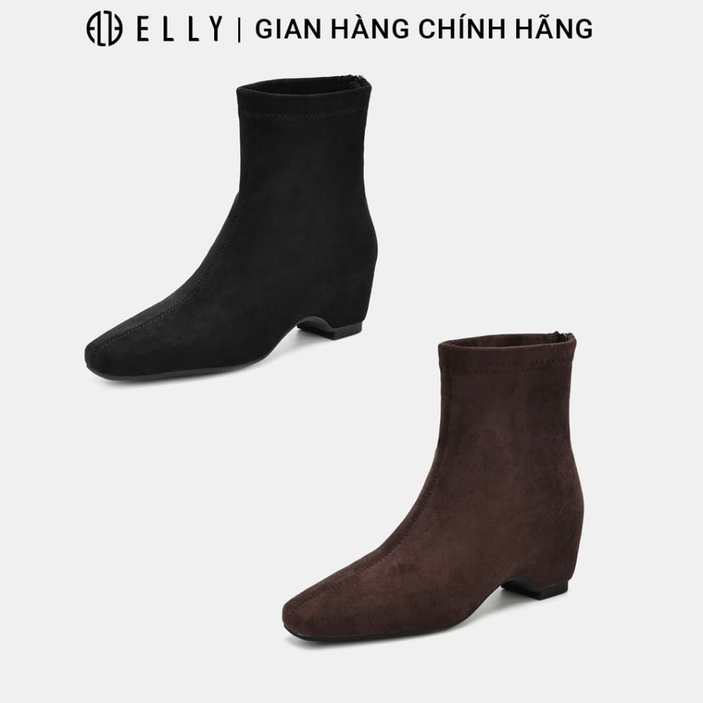 Giày boots nữ ELLY EG318 vải nhung cao gót 5.5 cm cổ thấp thời trang thanh lịch