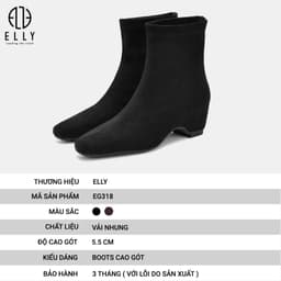 Giày boots nữ ELLY EG318 vải nhung cao gót 5.5 cm cổ thấp thời trang thanh lịch 2