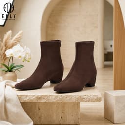 Giày boots nữ ELLY EG318 vải nhung cao gót 5.5 cm cổ thấp thời trang thanh lịch 5