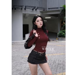 [ TAY LỠ - TAY DÀI ] Áo Thun Nữ Ôm Body Phối Cúc Cổ Lọ 3cm Sang Chảnh Trendy Chất Thun Mịn Co Dãn BYJANE - 811 - 822 4