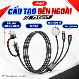 Dây Sạc Đa Năng XO CX040 6 Trong 1, Type-C 100W, Lightning 12W, Sạc Apple Watch 5W, Dài 1.2m 4